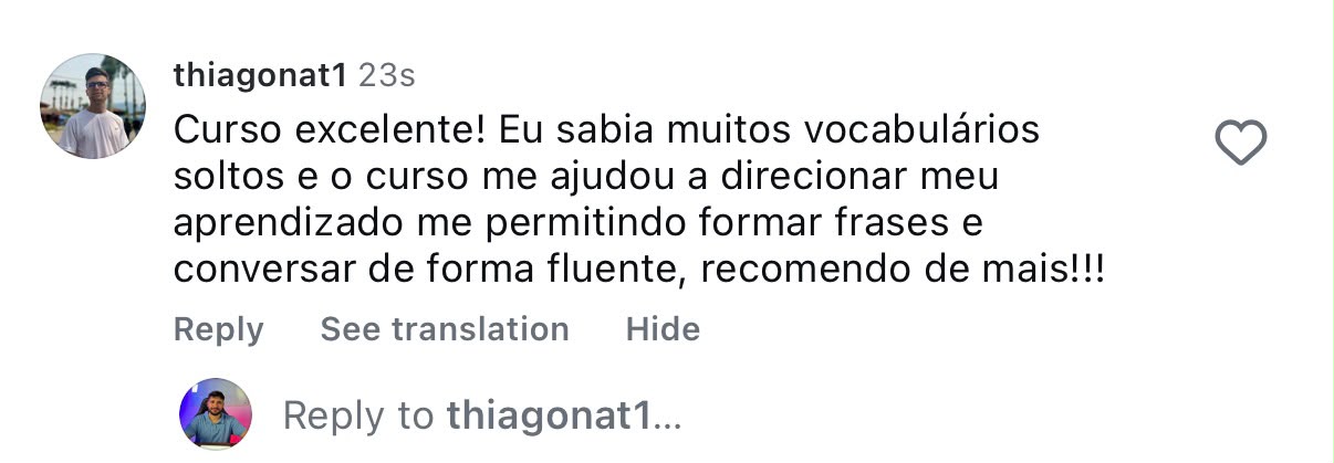 Depoimento de thiagonat1 sobre o curso Inglês Autodidata